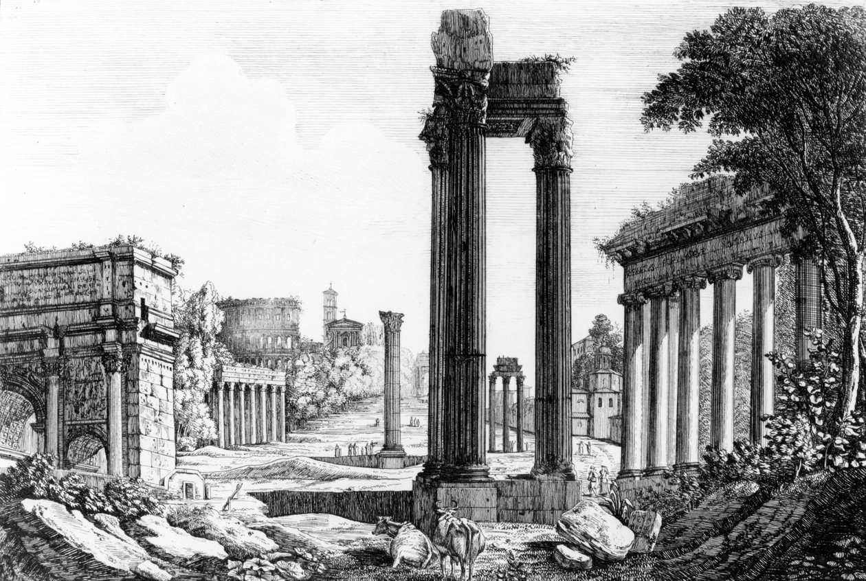Generelt syn på Forum Romanum, 1817 af Luigi Rossini