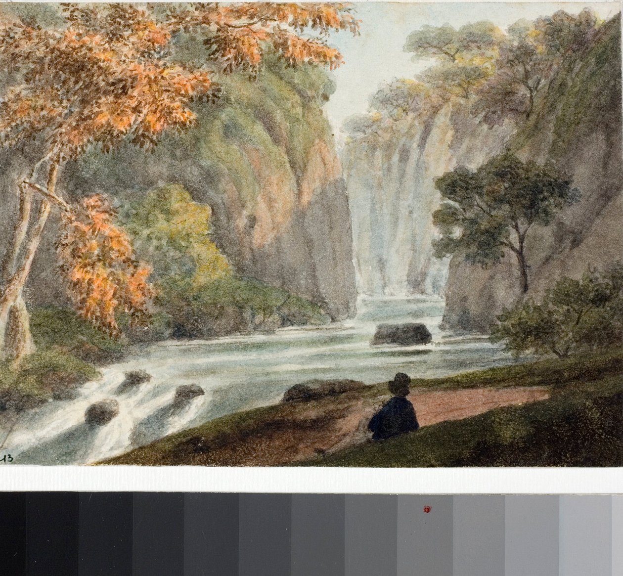 Landskab med flod og vandfald (akvarel, ca. 1825) af Luigi Garibbo