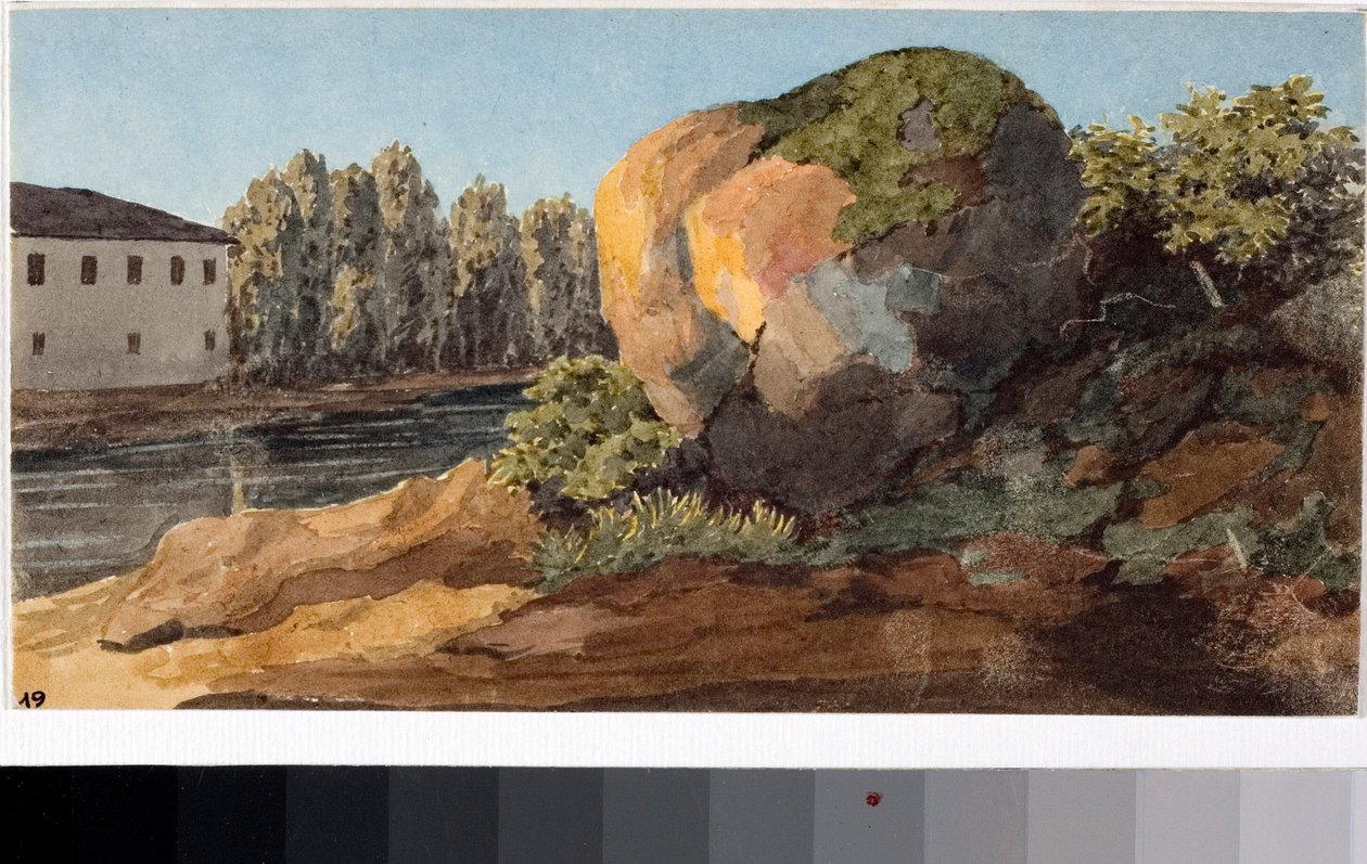 Landskab med torrent (Akvarel, ca. 1825) af Luigi Garibbo