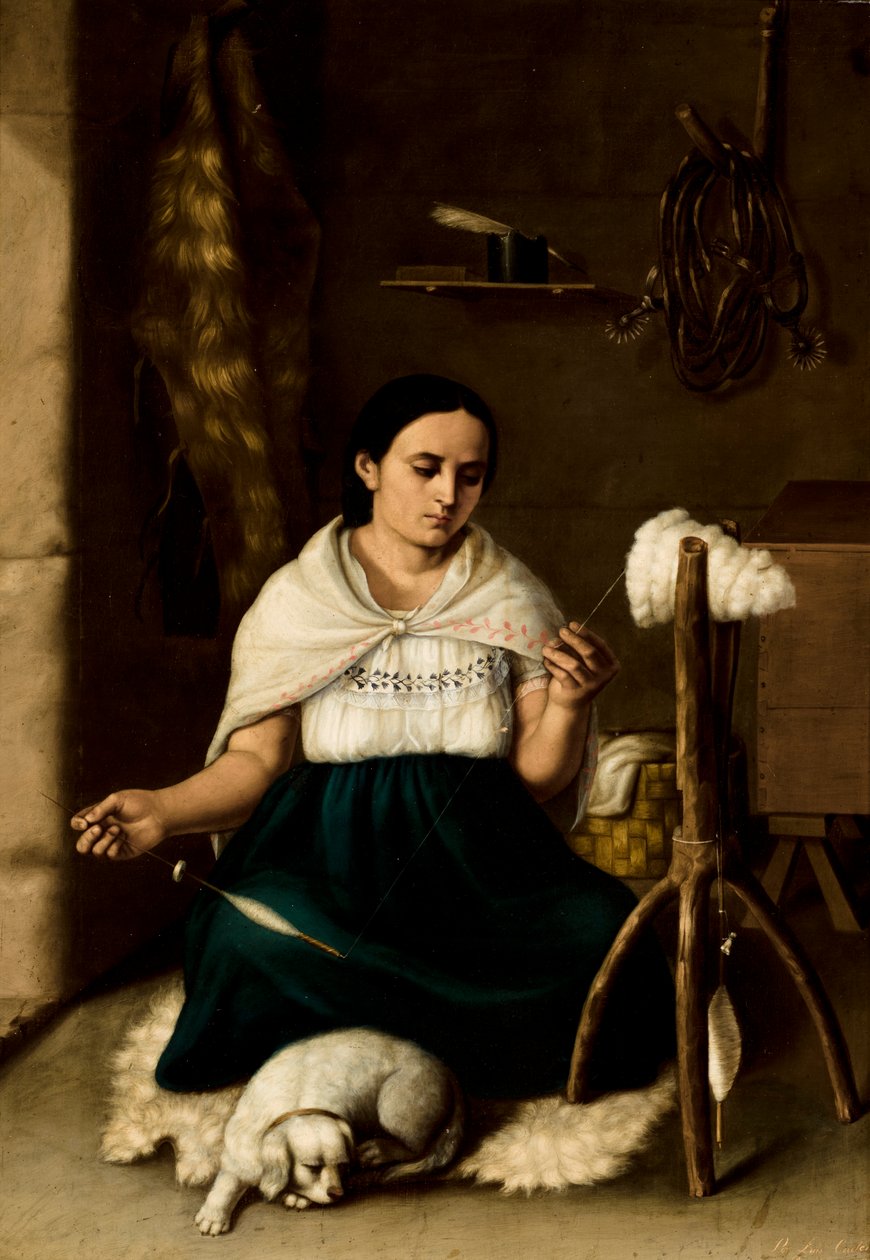 Kvinde spinning (Hilandera), 1859 af Luis Cadena