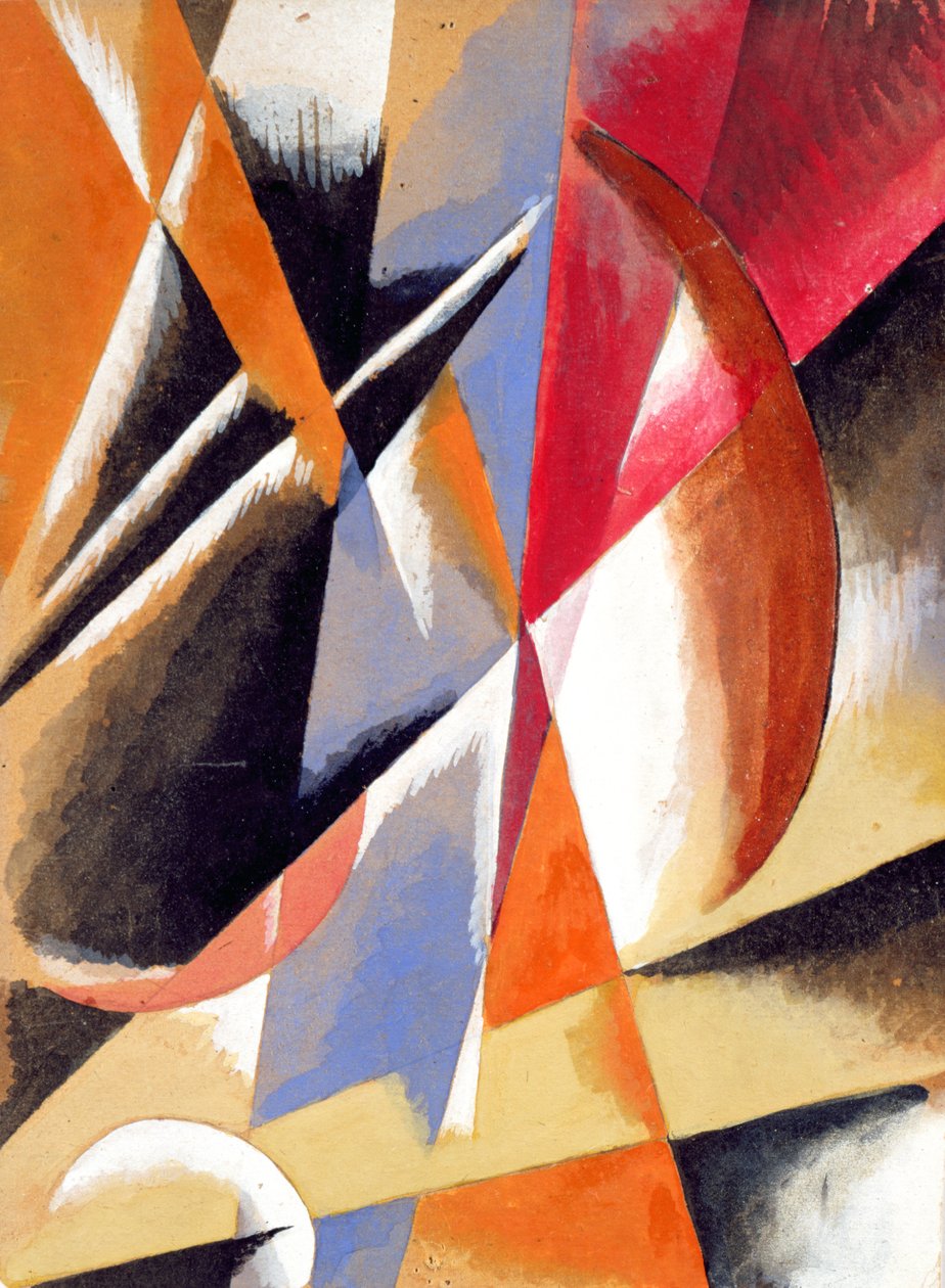 Komposition, ca. 1920 (gouache, wc & blyant på farvet papir) af Lyubov Sergeevna Popova