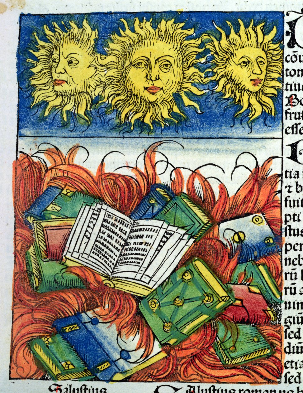 Autodafe of Books in the Middle Age, illustration fra 