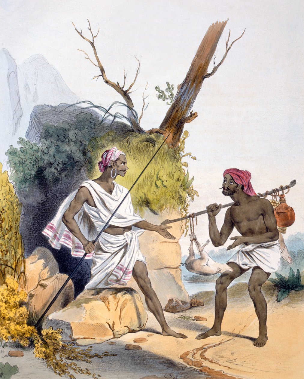 En tyv baghold en forbipasserende, 1827-35 af M.E. Burnouf