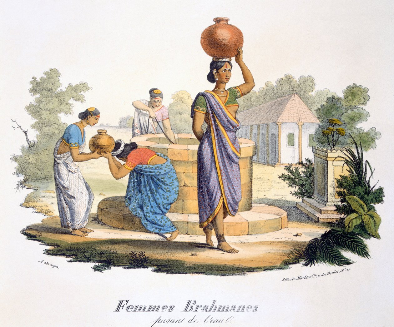 Brahmaniske kvinder, der samler vand, 1827-35 af M.E. Burnouf