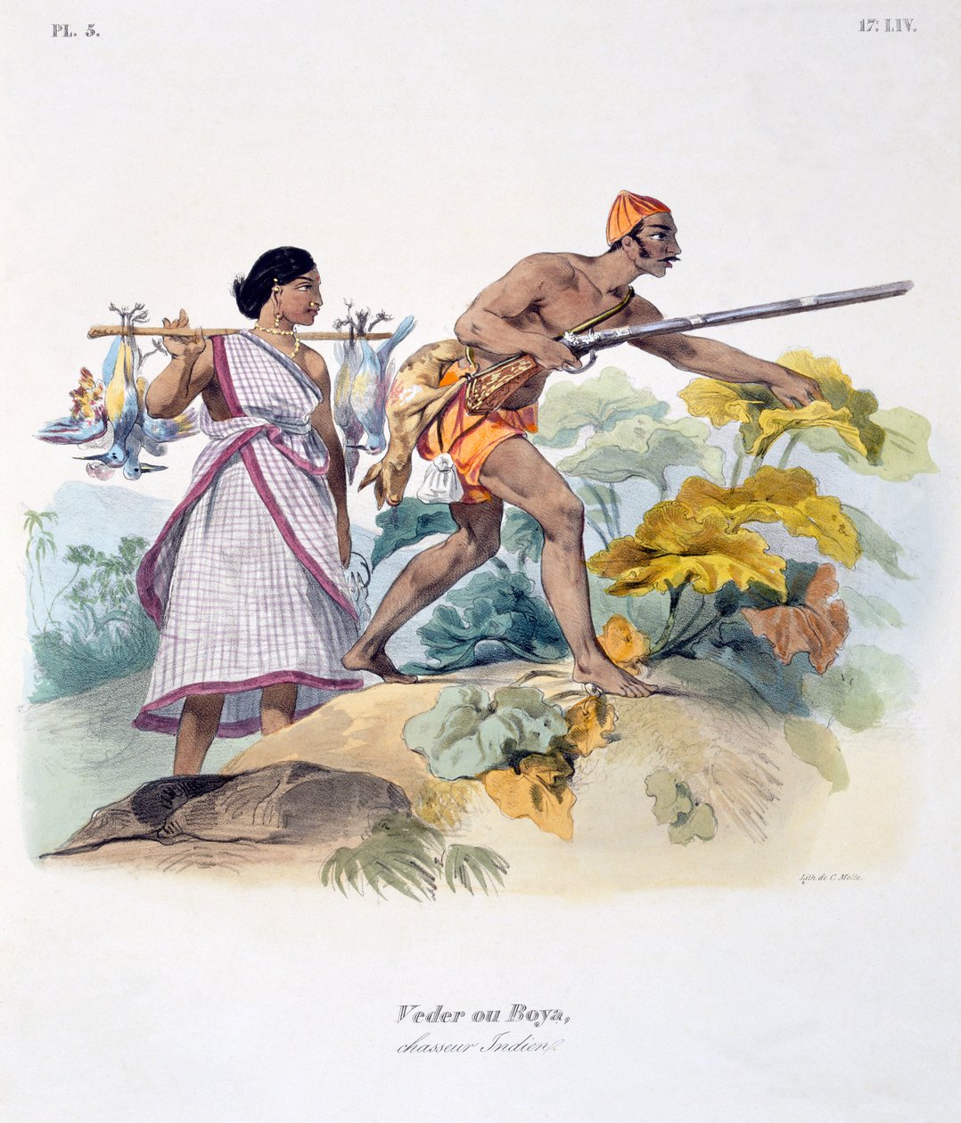 Indisk jæger med musket, 1827-35 af M.E. Burnouf