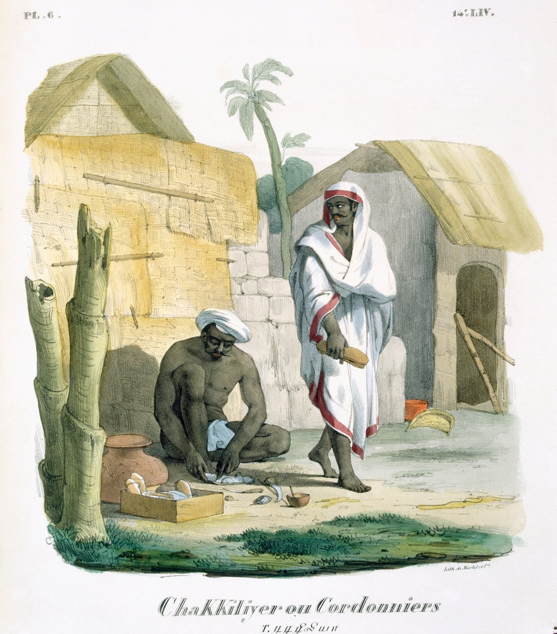 Fremstilling af rebsandaler, 1827-35 af M.E. Burnouf