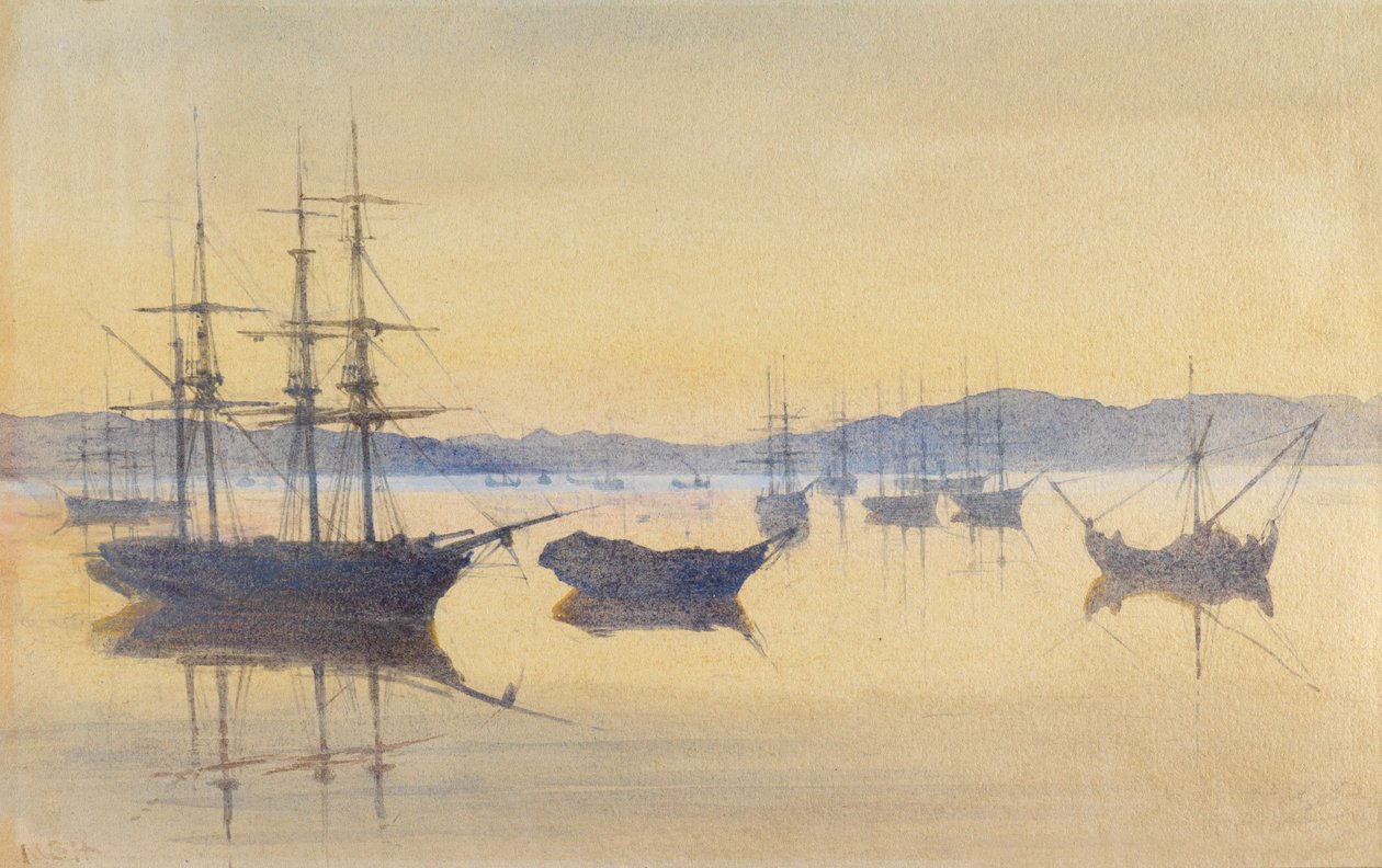 Solnedgang, Konstantinopel (wc på papir) af M. Baillie Hamilton