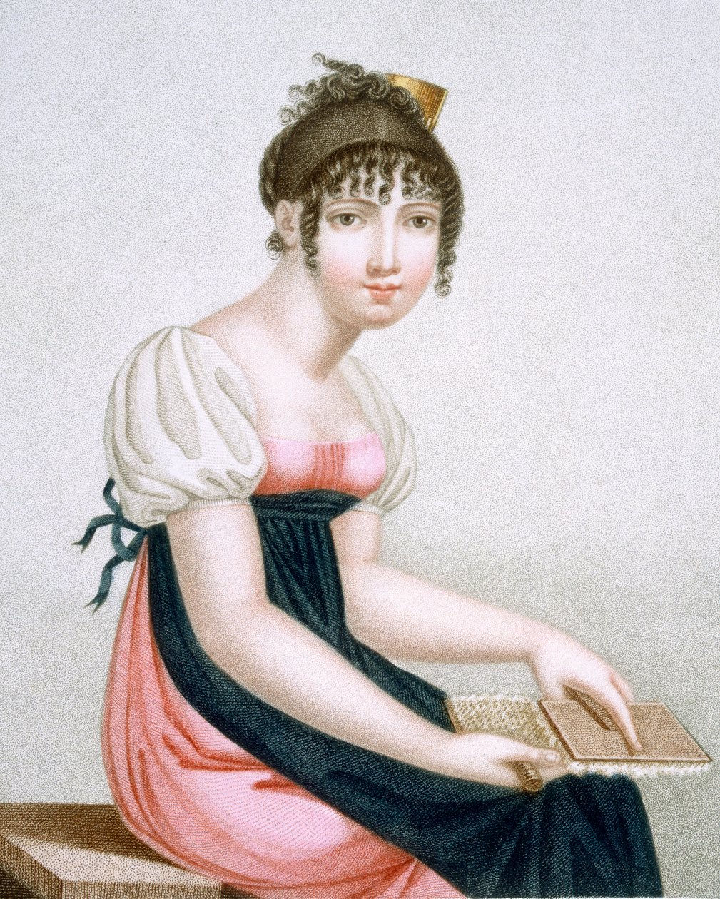 The Carder, graveret af Augrand, ca. 1816 af Madame G. Busset Dubruste