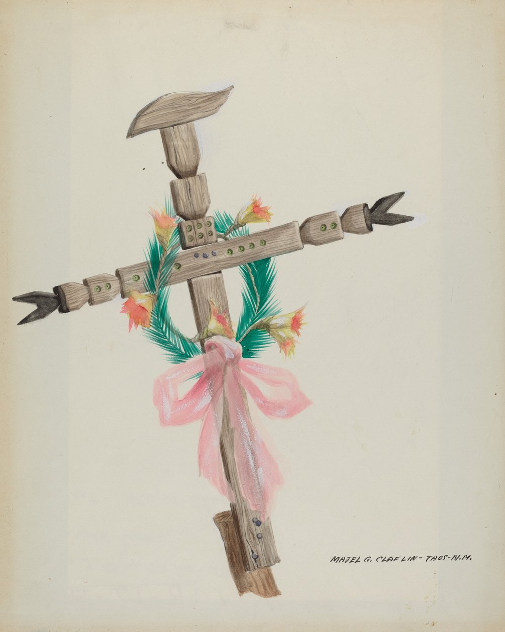 Udskåret kors - Grav, ca. 1937. af Majel G. Claflin