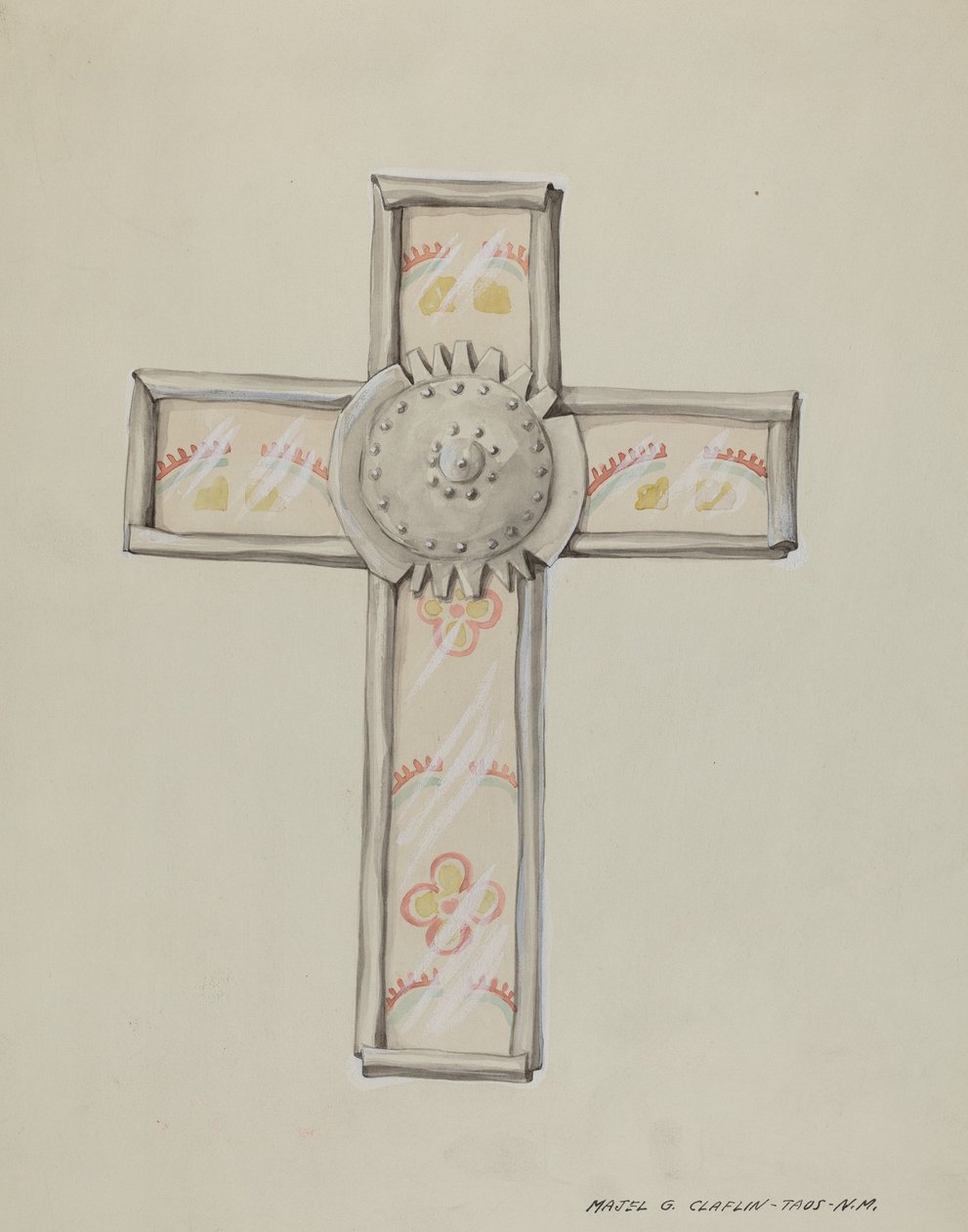 Blik- og tapetkors, ca. 1937. af Majel G. Claflin
