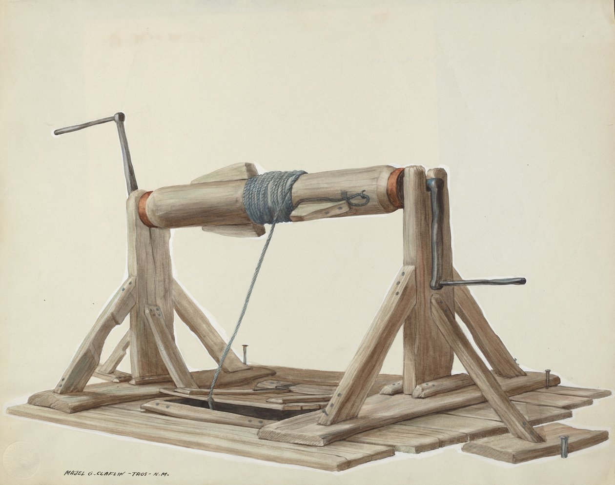 Brønd med bevægelig bjælke, ca. 1937. af Majel G. Claflin