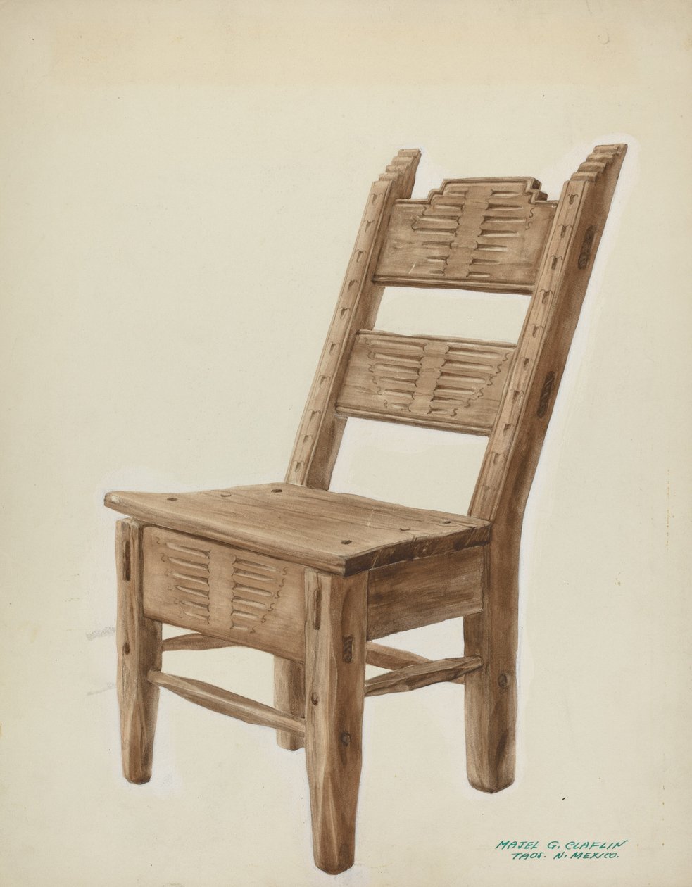 træstol, ca. 1939. af Majel G. Claflin