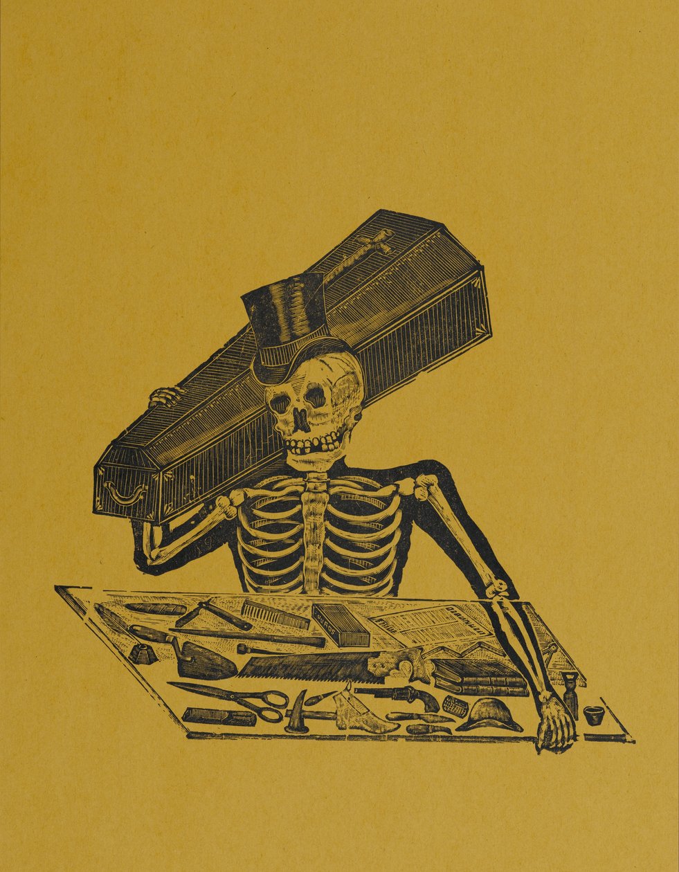 Skeleton Undertaker, fra 330 Grabados Originales, trykt af Antonio Vanegas Arroyo (1850-1917), Mexico City, Mexico (reliefstik) af Manuel Manilla