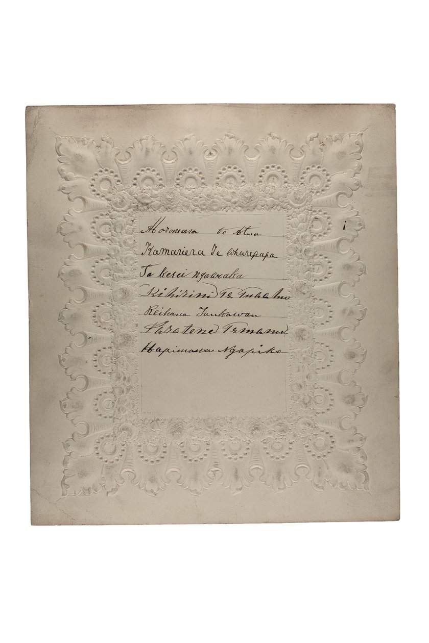 Autografer af maoribesøgende i England, 1863 (pen og blæk på præget papir) af Maori