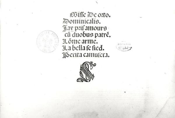 Titelside fra en offentlig messe opført i Venedig trykt af Ottaviano Petrucci (1466-1539) 1505 af Marbriano de Orto