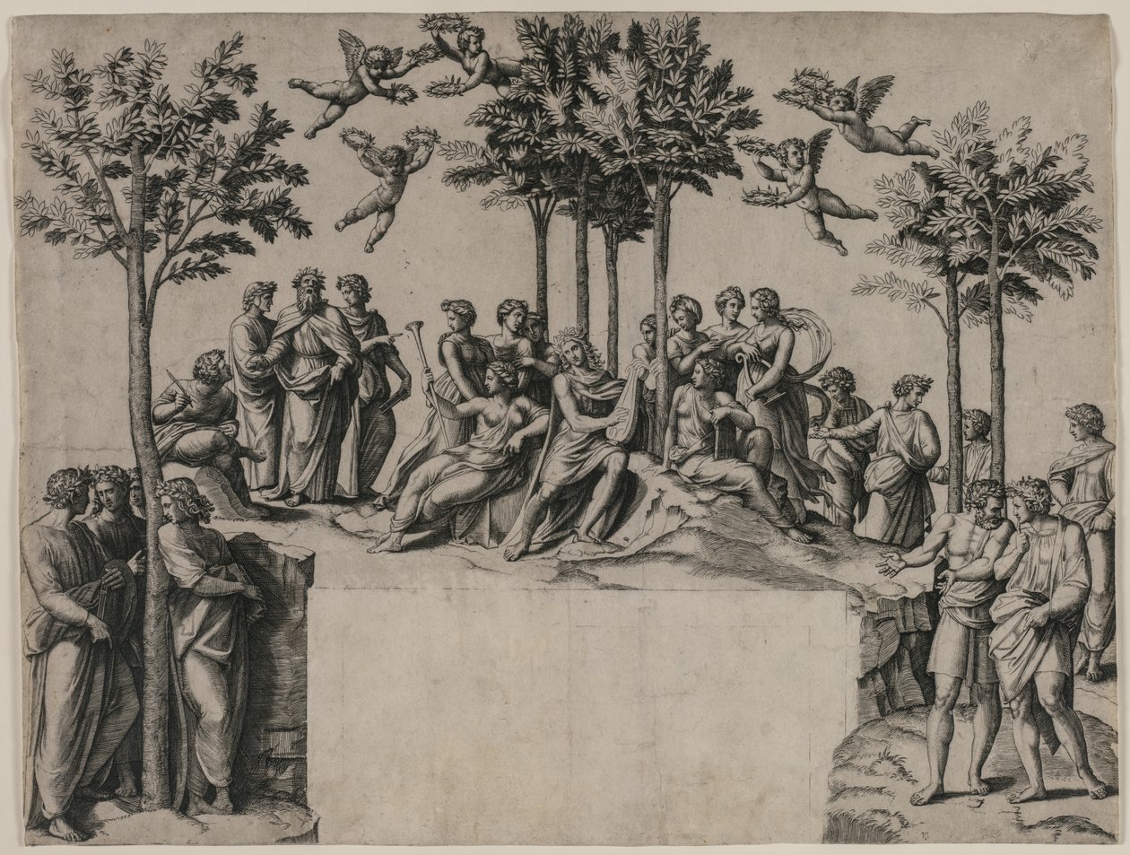 Apollon på Parnassus af Marcantonio Raimondi