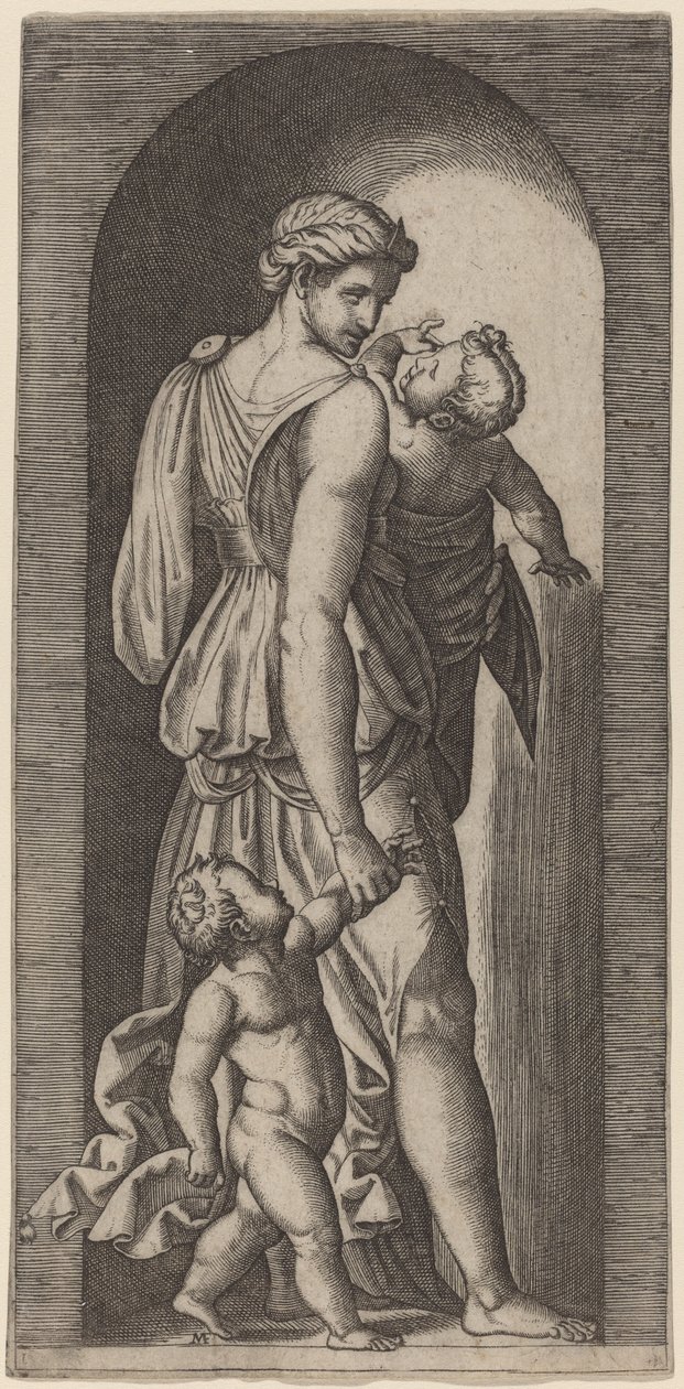 Velgørenhed af Marcantonio Raimondi after Raphael