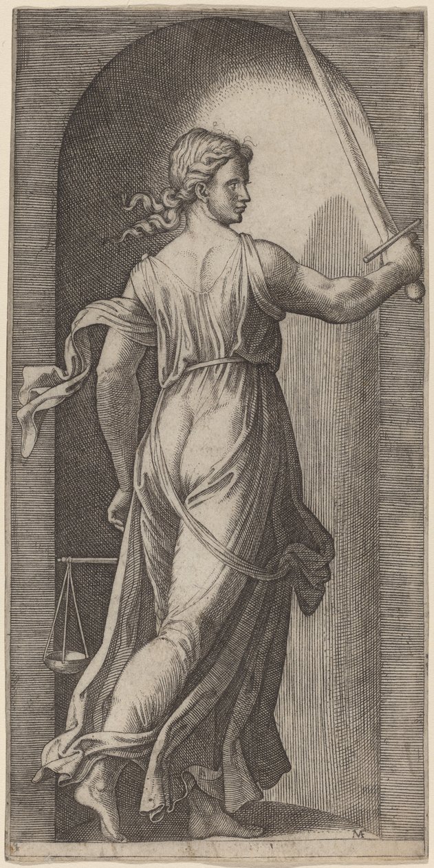 Retfærdighed af Marcantonio Raimondi after Raphael