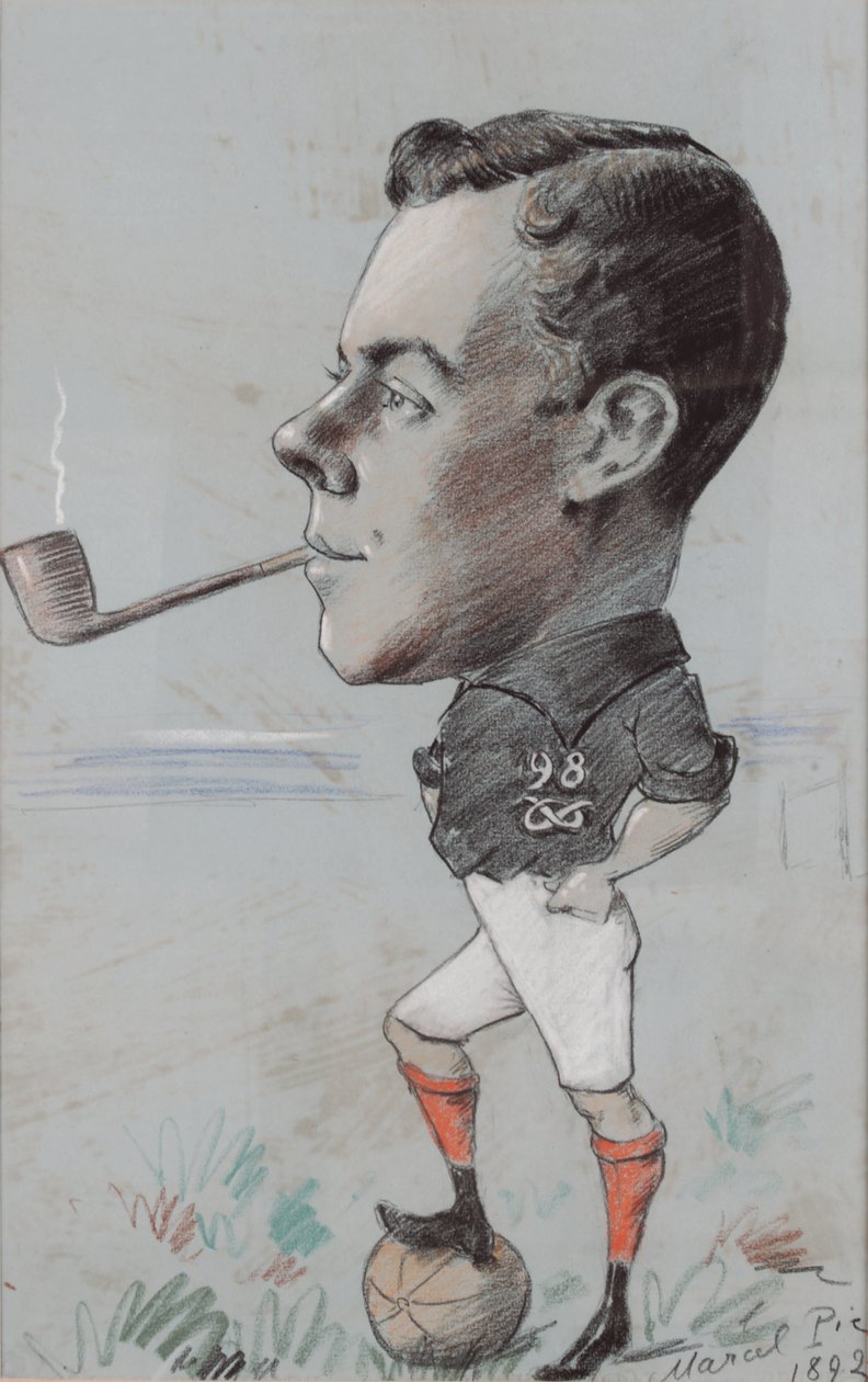 Pipe Smoking Footballer of the 98th North Staffordshire Regiment, 1892 (kridt på papir) af Marcel Pic