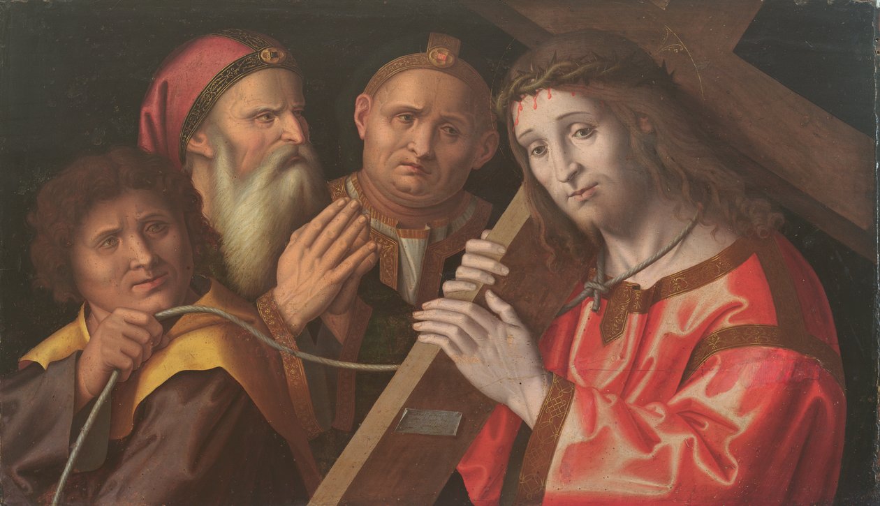 Kristus bærer korset og to helgener af Marco Palmezzano