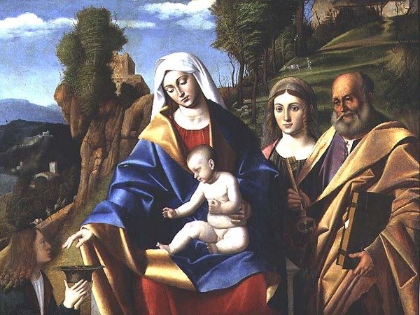 M.5 Jomfru og barn med helgener, ca.1510 af Marco Basaiti