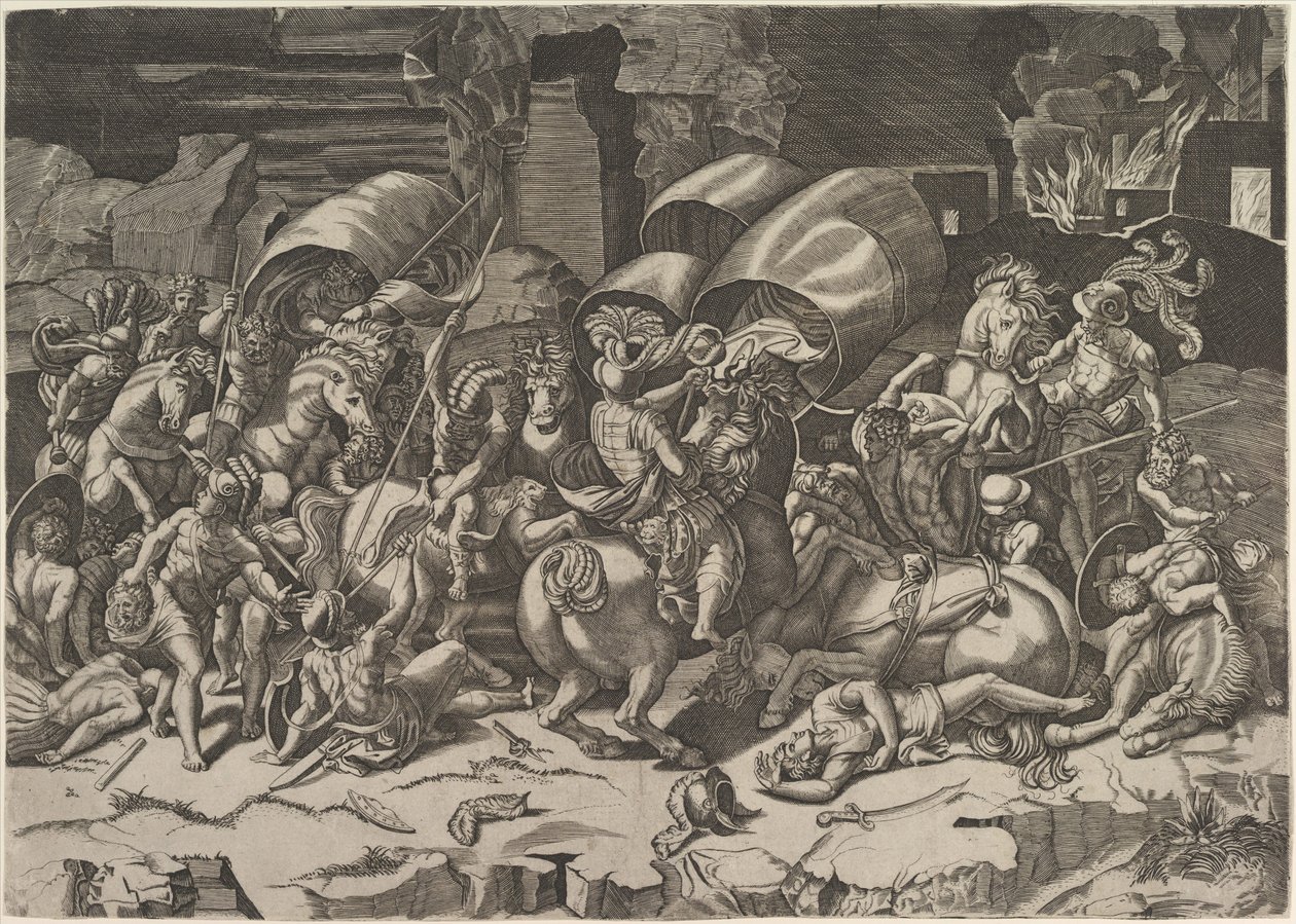 Kamp med en Cutlass, ca. 1515-27. af Marco Dente