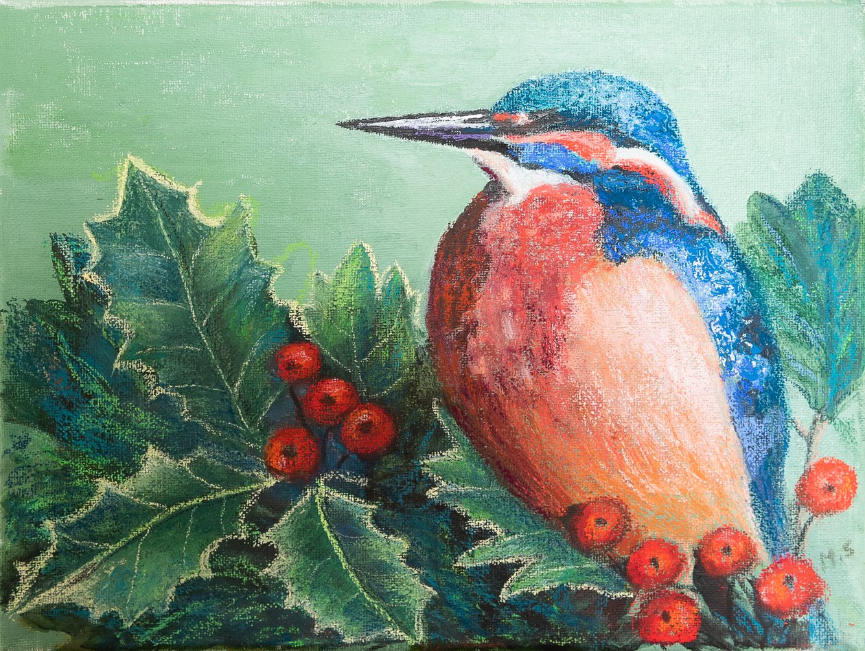Kingfisher på bær, 2022 (pastel) af Margo Starkey