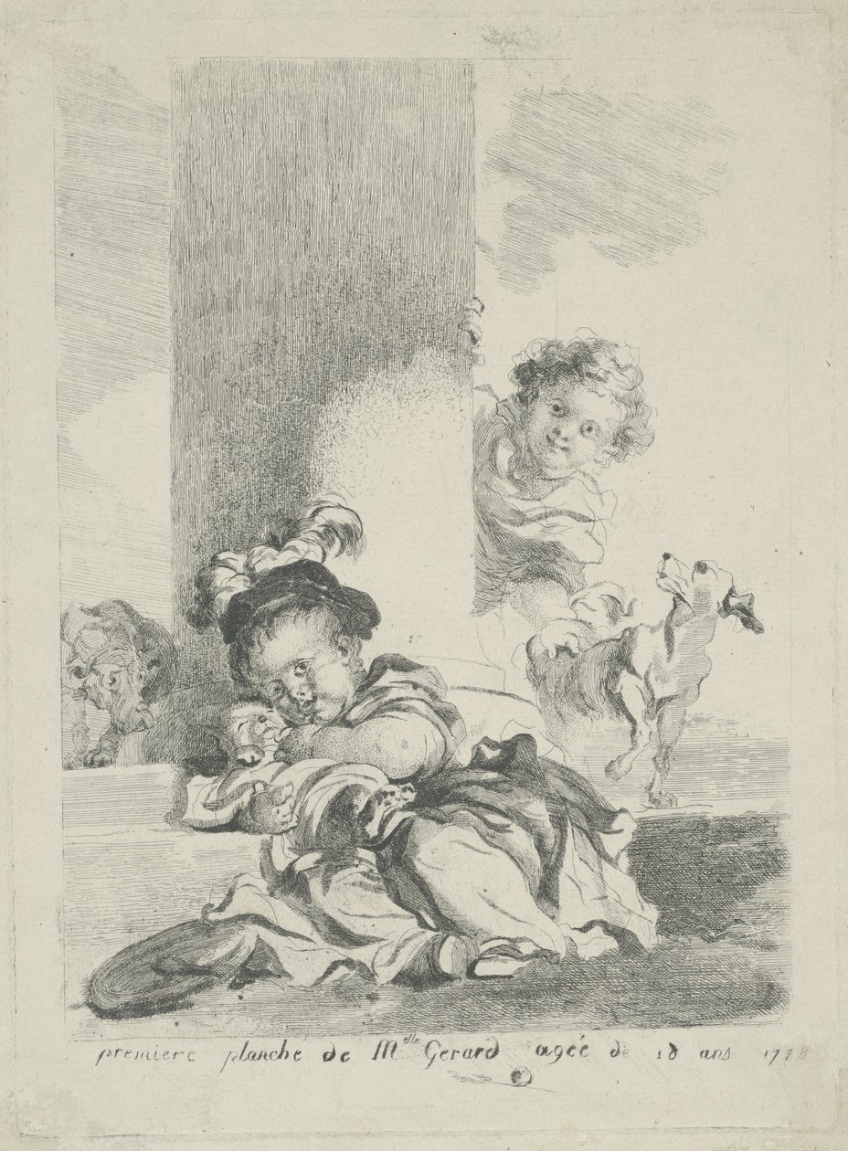Barnet og Katten, 1778 af Marguerite Gerard