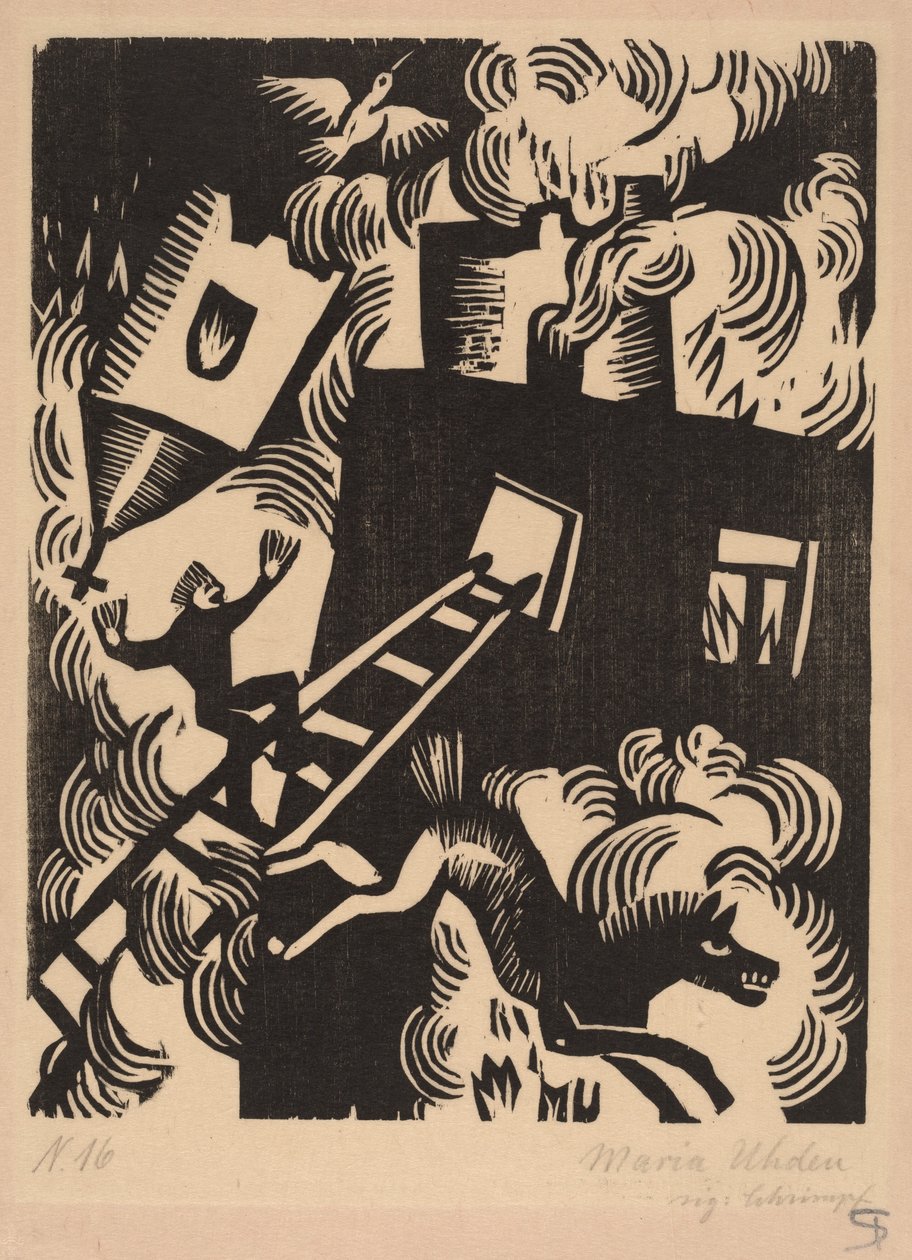 Brændende hus, 1918. af Maria Uhden