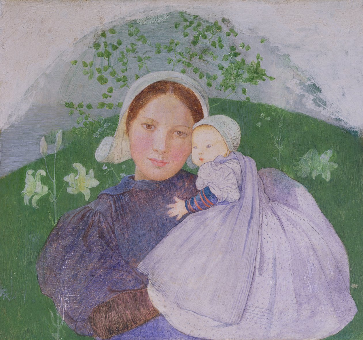 Mor og barn, ca. 1899 (tempera og gesso på panel) af Marianne Stokes