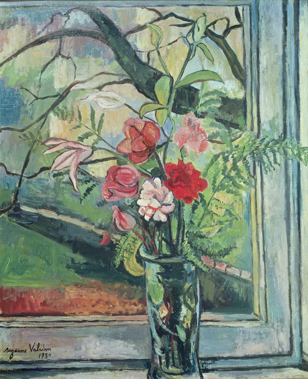 Buket blomster foran et vindue, 1930 af Marie Clementine (Suzanne) Valadon