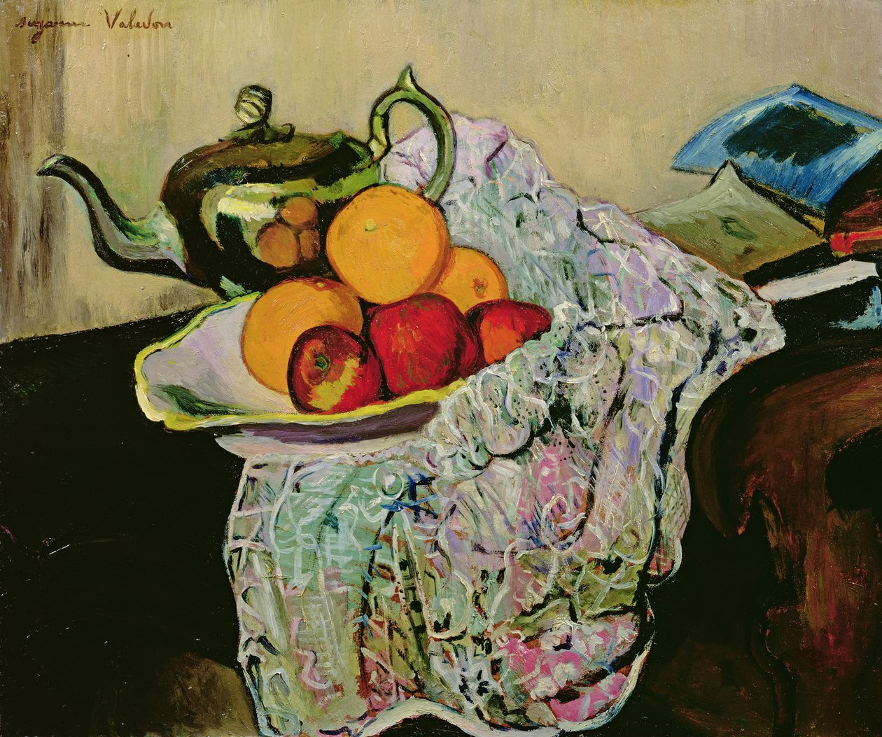 Stilleben med tekande og frugt af Marie Clementine (Suzanne) Valadon