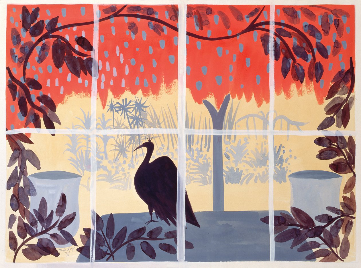 Påfugl på bordet, 1985 af Marie Hugo