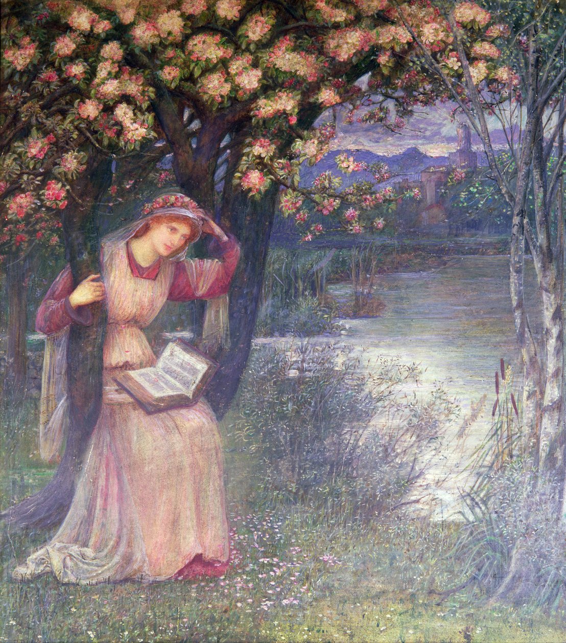 Kvinde læser i en have af Marie Spartali Stillman
