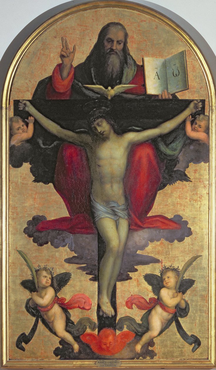 Den Hellige Treenighed (tempera på panel) af Mariotto Albertinelli