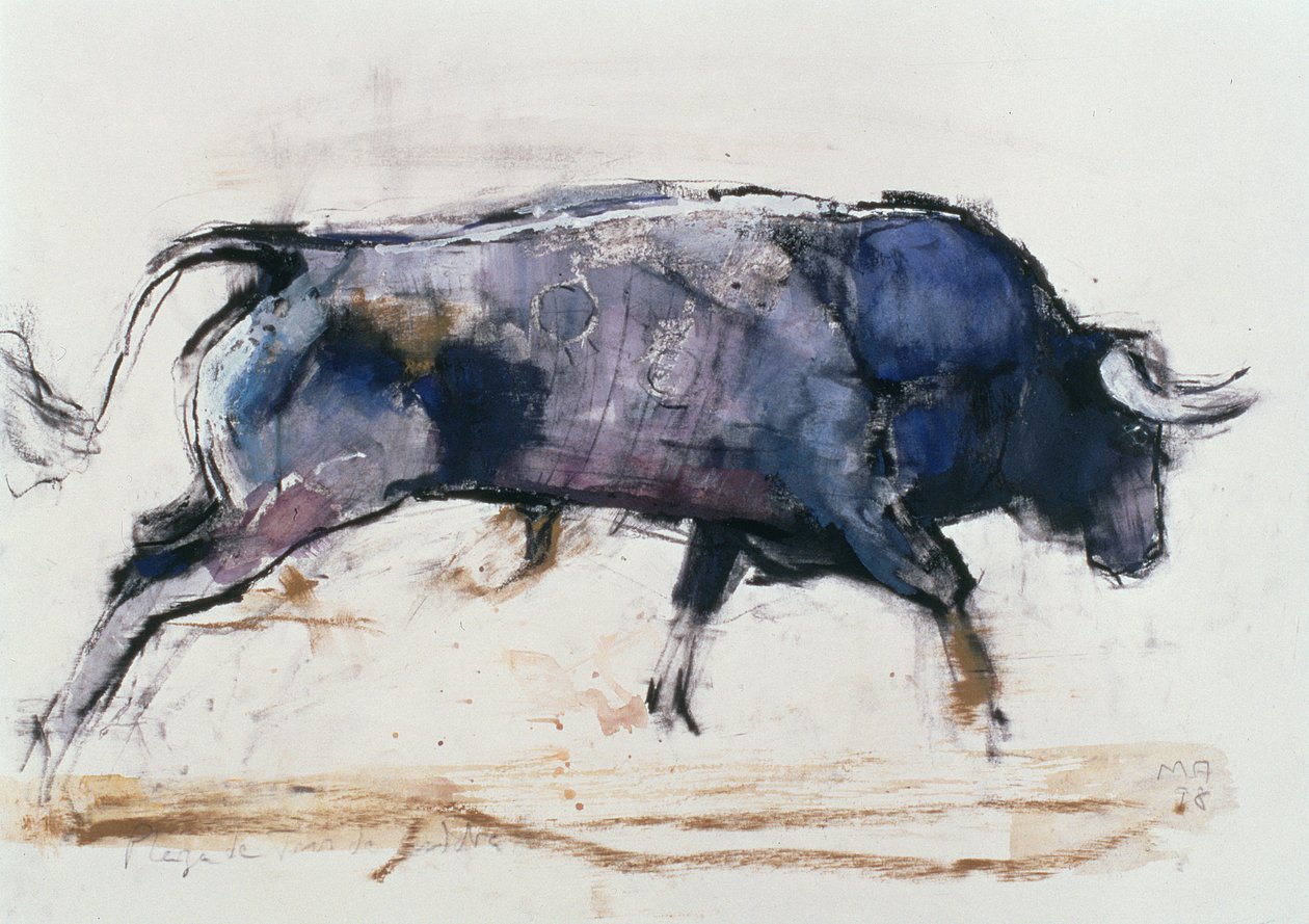 Charging Bull, 1998 (blandede medier på papir) af Mark Adlington