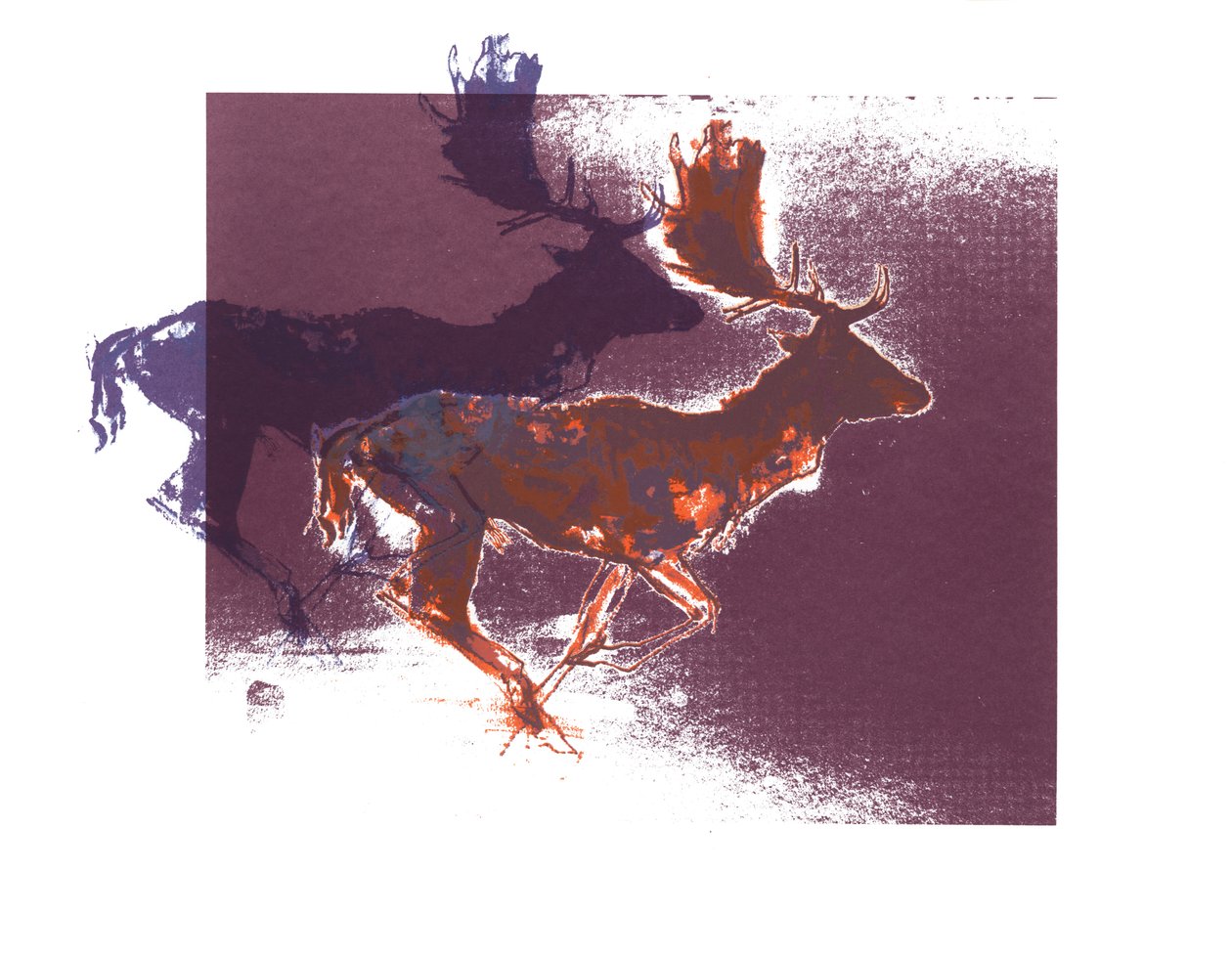 Fallow Bucks (orangelilac), 2015, (skærmtryk) af Mark Adlington