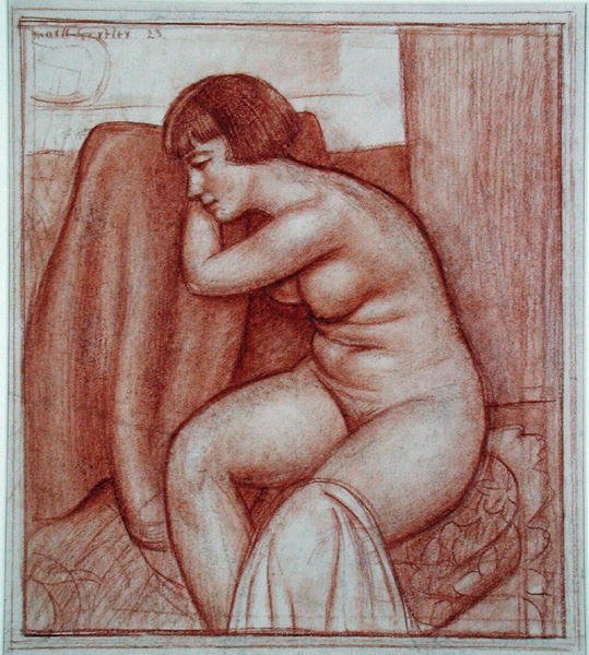 Siddende nøgen figur (blyant på papir) af Mark Gertler