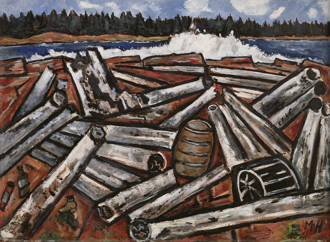 Log Jam, Penobscot Bay, 1940-41 (olie på masonit) af Marsden Hartley