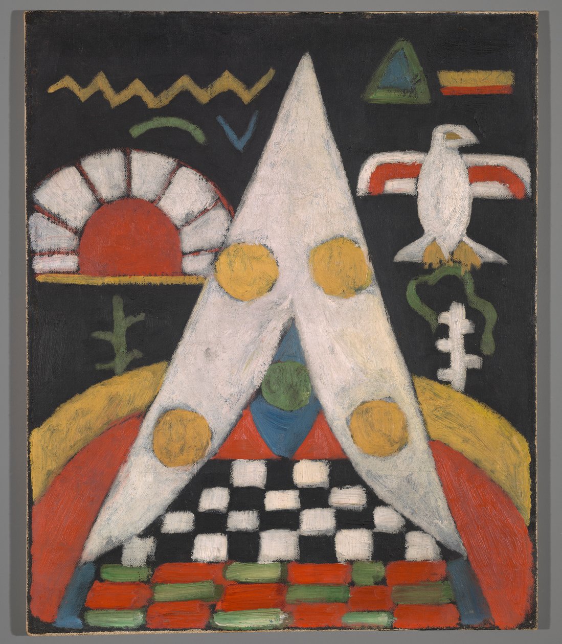 Et abstrakt arrangement af amerikanske indiske symboler af Marsden Hartley