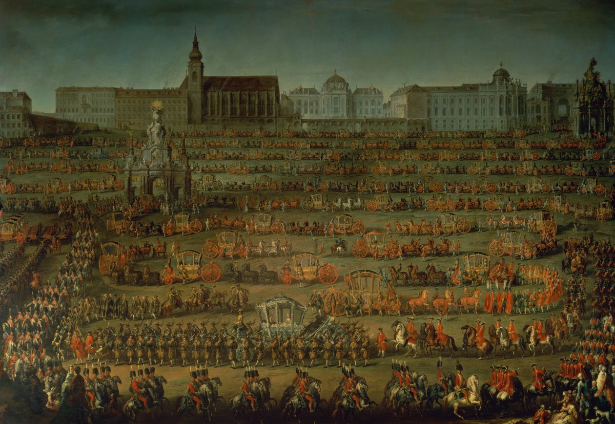 Ankomsten af Isabella af Parma i anledning af hendes bryllup med Joseph II, 1760 af Martin II Mytens or Meytens