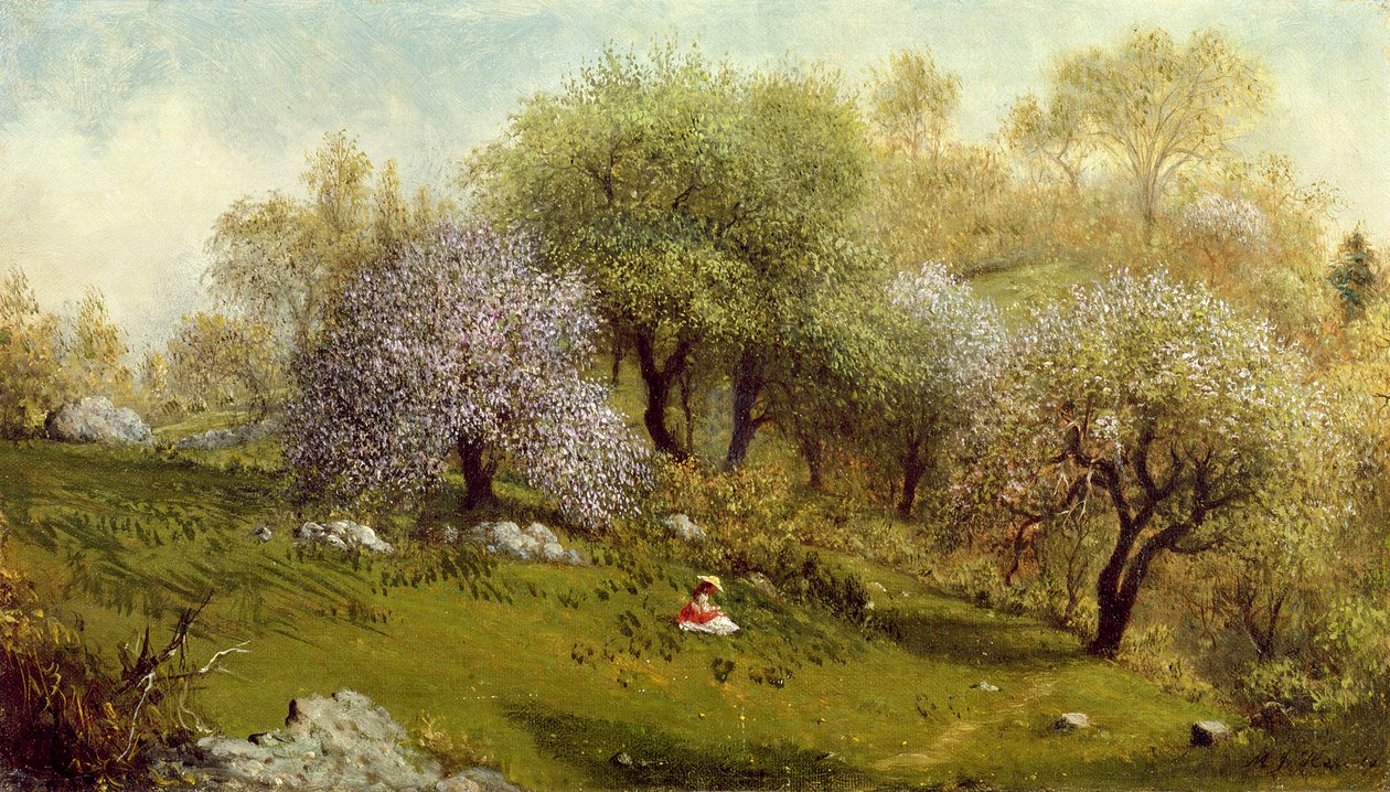 Girl on a Hillside, Apple Blossoms, 1874 af Martin Johnson Heade