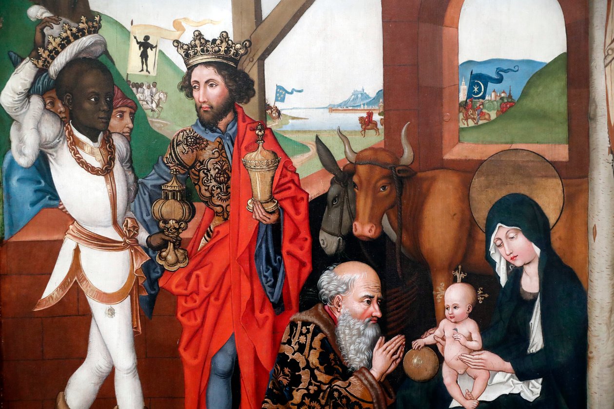 Fødsel, tilbedelse af Jesusbarnet af de tre vise mænd eller Magi af Martin Schongauer