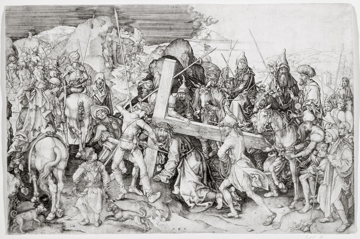 Den store korsbæring, ca.1474 (stregsnit) af Martin Schongauer