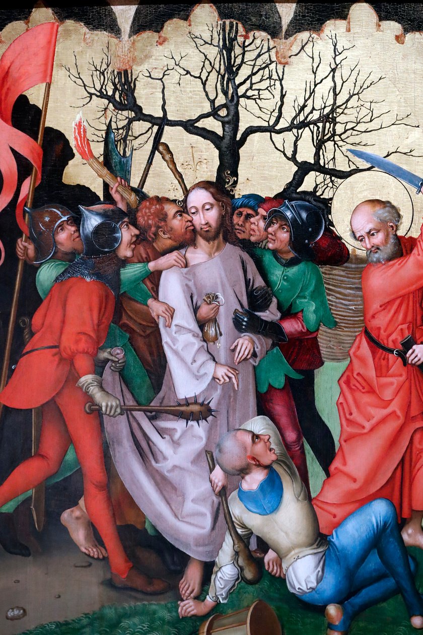 Judas kys (olie på træpanel) af Martin Schongauer