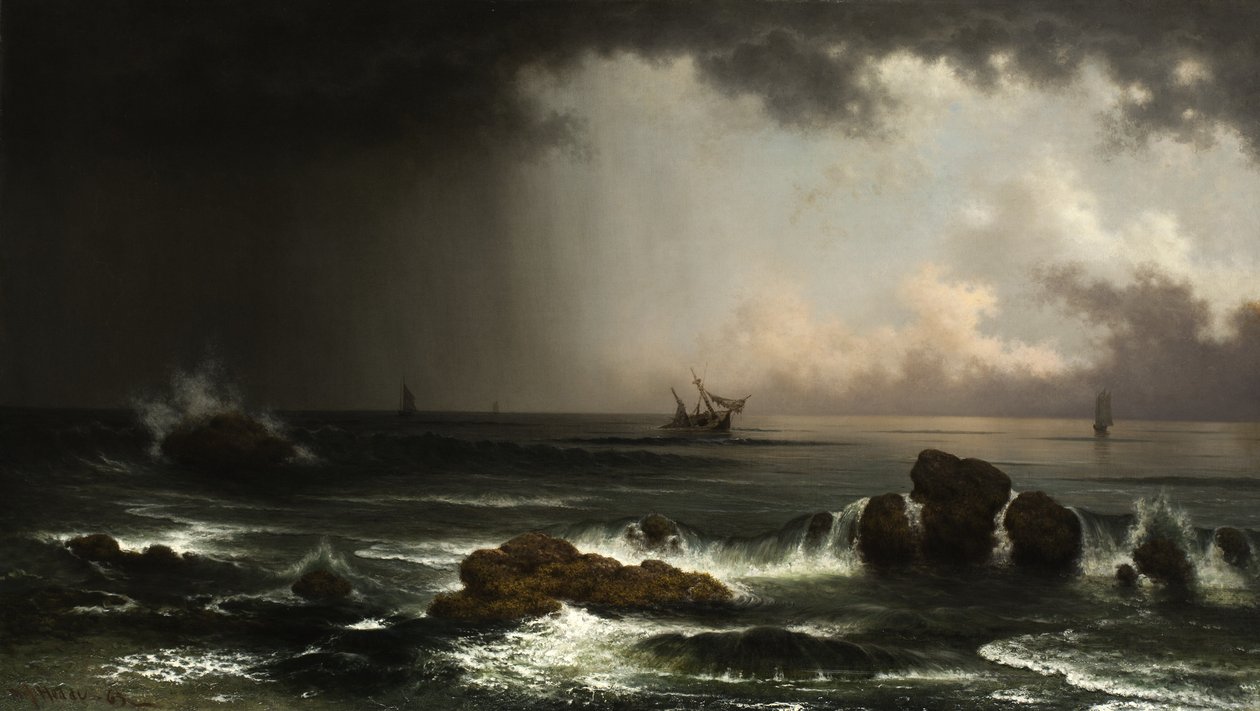 Kystscene med synkende skib, 1863 af Martin Johnson Heade