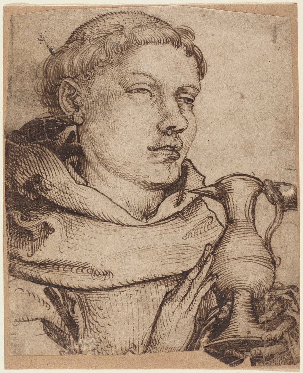 Buste af en munk, der hjælper ved nadveren af Martin Schongauer