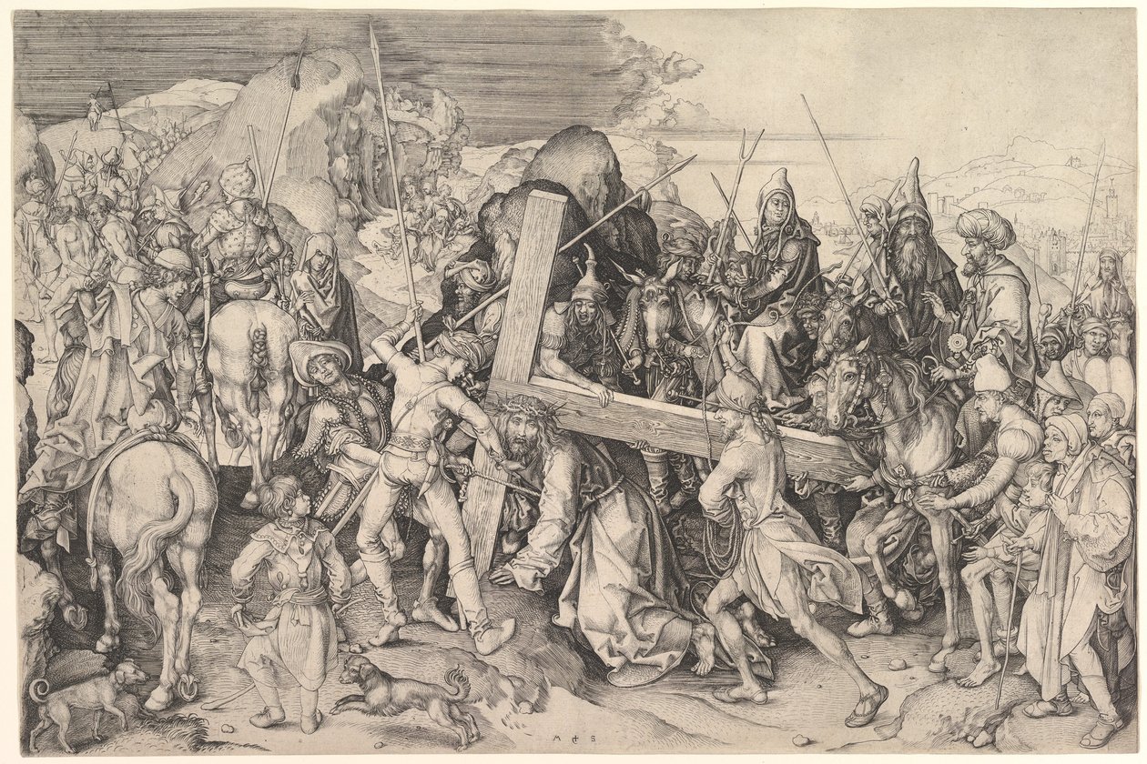 Kristus bærer korset, ca. 1475-80 (gravering) af Martin Schongauer
