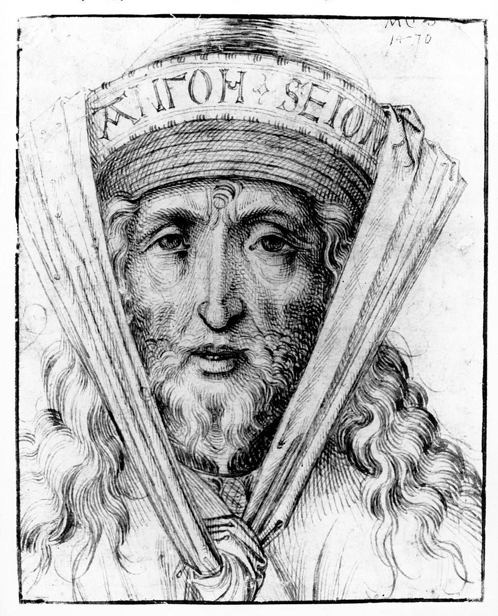 Overhoved for en ypperstepræst, ca. 1470 af Martin Schongauer