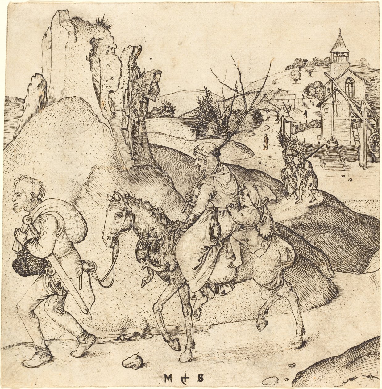 Bondefamilie på vej på marked af Martin Schongauer